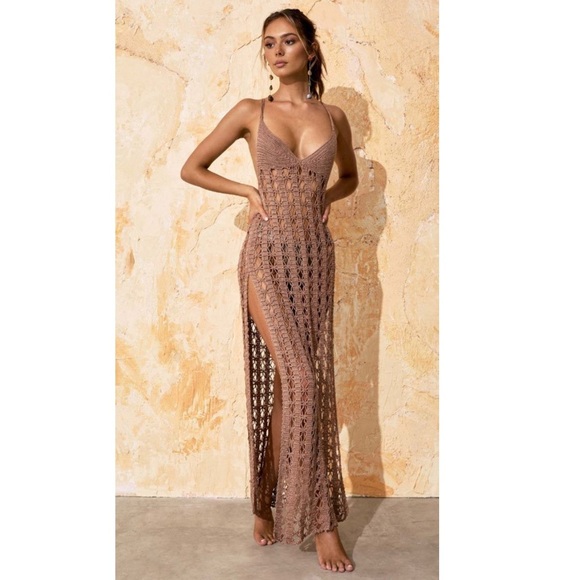 Flook the Label Maia Hand Crocheted Maxi Dress Macrame Cover Up Coco XS NWT - Picture 1 of 13